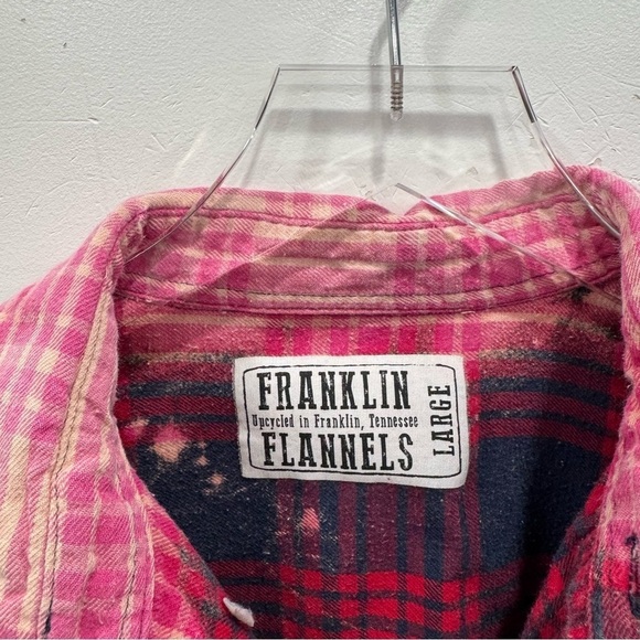 Franklin Flannels Upcycled Plaid Long Sleeve Button Down Shirt Tie-Fye Distress - Picture 4 of 8
